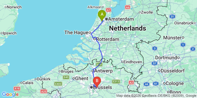 Map: Amsterdam Schiphol Airport (AMS) to Lisse