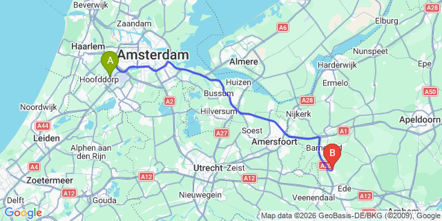Map: Amsterdam Schiphol Airport (AMS) to Lunteren