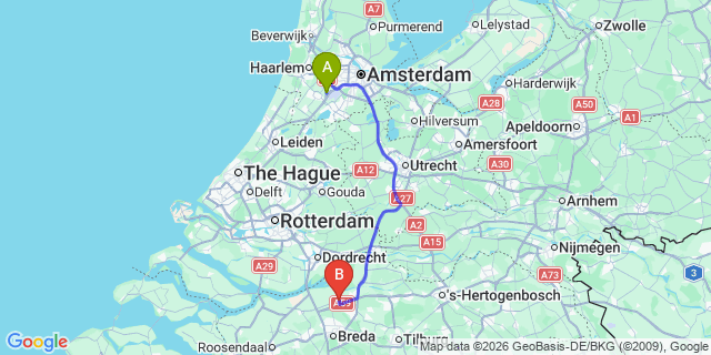 Map: Amsterdam Schiphol Airport (AMS) to Made