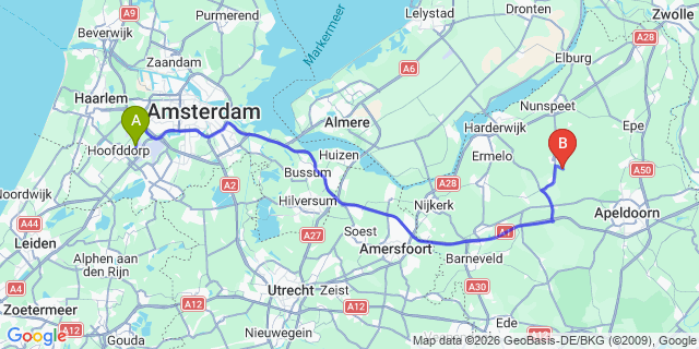 Map: Amsterdam Schiphol Airport (AMS) to Mennorode