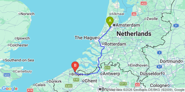 Map: Amsterdam Schiphol Airport (AMS) to Middelburg