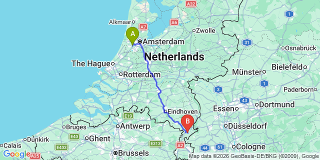 Map: Amsterdam Schiphol Airport (AMS) to Montfort