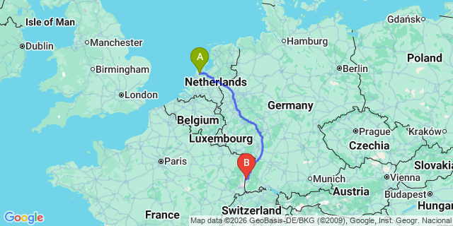 Map: Amsterdam Schiphol Airport (AMS) to Münster