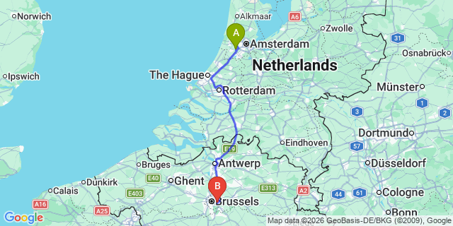 Map: Amsterdam Schiphol Airport (AMS) to Noordwijk