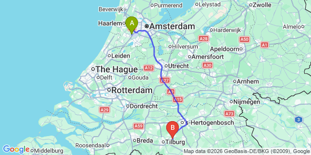 Map: Amsterdam Schiphol Airport (AMS) to Oisterwijk