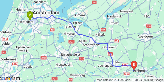 Map: Amsterdam Schiphol Airport (AMS) to Oosterbeek