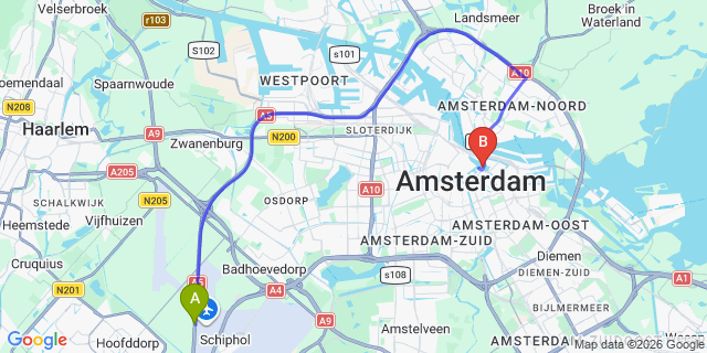Map: Amsterdam Schiphol Airport (AMS) to Oosterdok