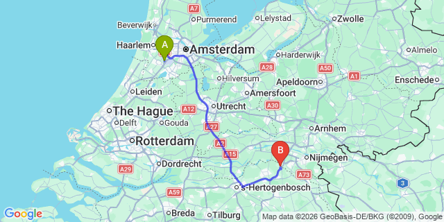Map: Amsterdam Schiphol Airport (AMS) to Ravenstein