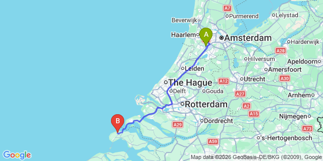Map: Amsterdam Schiphol Airport (AMS) to Renesse