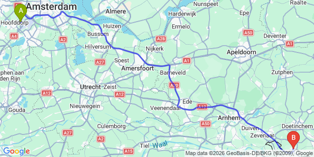 Map: Amsterdam Schiphol Airport (AMS) to s-Heerenberg