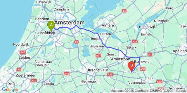 Map: Amsterdam Schiphol Airport (AMS) to Scherpenzeel