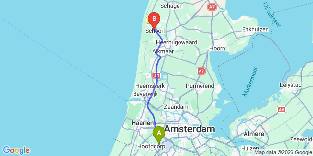 Map: Amsterdam Schiphol Airport (AMS) to Schoorl