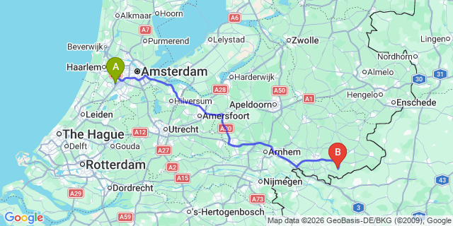 Map: Amsterdam Schiphol Airport (AMS) to Sinderen