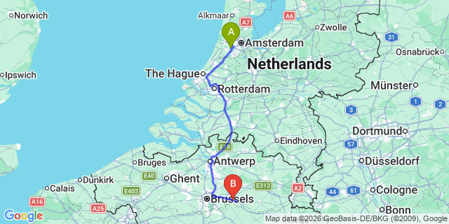 Map: Amsterdam Schiphol Airport (AMS) to Sliedrecht