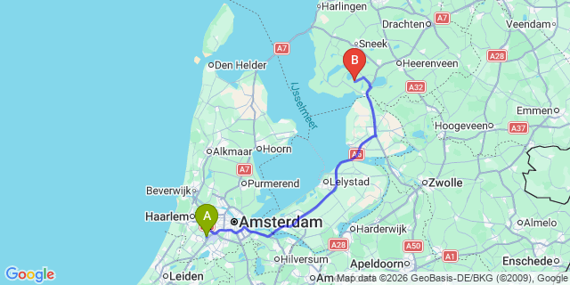 Map: Amsterdam Schiphol Airport (AMS) to Sloten