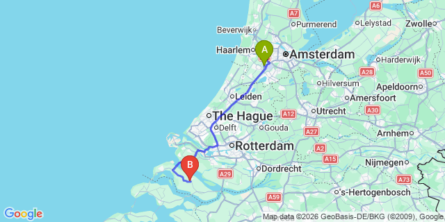 Map: Amsterdam Schiphol Airport (AMS) to Sommelsdijk
