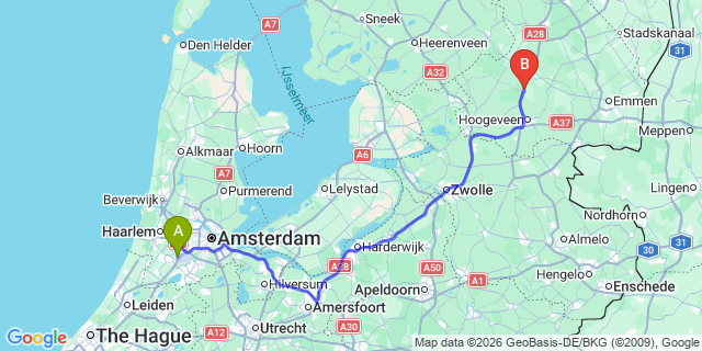 Map: Amsterdam Schiphol Airport (AMS) to Spier