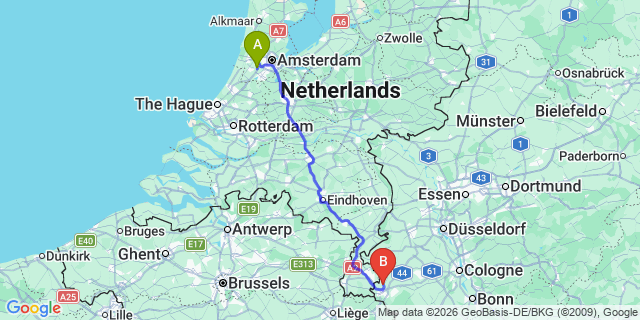 Map: Amsterdam Schiphol Airport (AMS) to Steenwijk