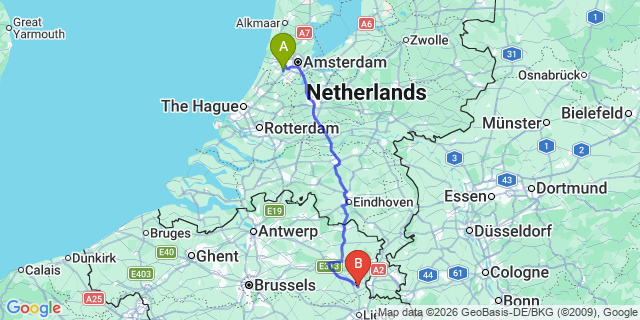 Map: Amsterdam Schiphol Airport (AMS) to Veenendaal