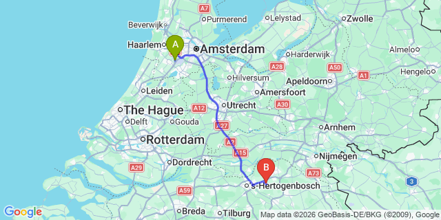 Map: Amsterdam Schiphol Airport (AMS) to Vinkel