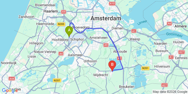 Map: Amsterdam Schiphol Airport (AMS) to Vinkeveen