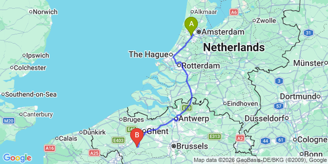 Map: Amsterdam Schiphol Airport (AMS) to Vlissingen