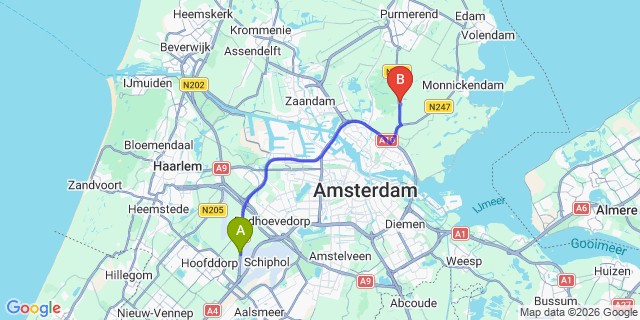 Map: Amsterdam Schiphol Airport (AMS) to Watergang