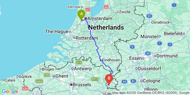 Map: Amsterdam Schiphol Airport (AMS) to Wijchen