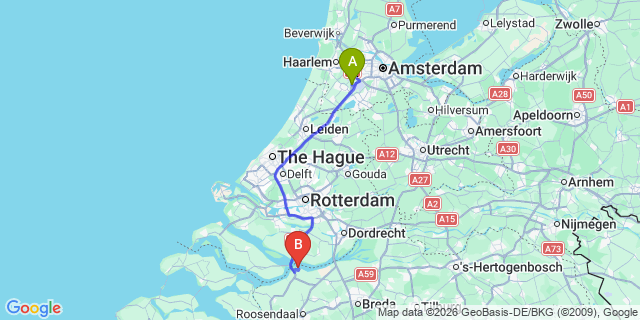 Map: Amsterdam Schiphol Airport (AMS) to Willemstad