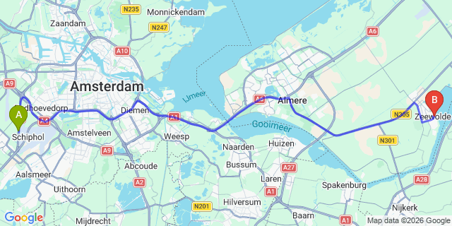 Map: Amsterdam Schiphol Airport (AMS) to Zeewolde