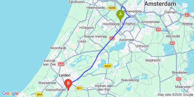 Map: Amsterdam Schiphol Airport (AMS) to Zoeterwoude