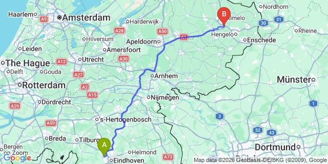 Map: Eindhoven Airport (EIN) to Almelo