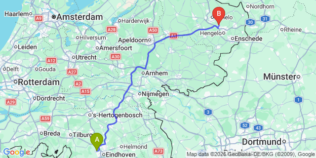 Map: Eindhoven Airport (EIN) to Coevorden