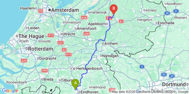 Map: Eindhoven Airport (EIN) to Dieren