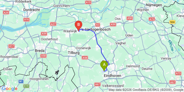 Map: Eindhoven Airport (EIN) to Drunen