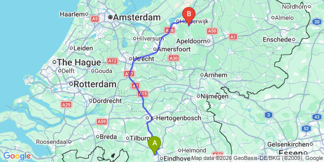 Map: Eindhoven Airport (EIN) to Emmeloord