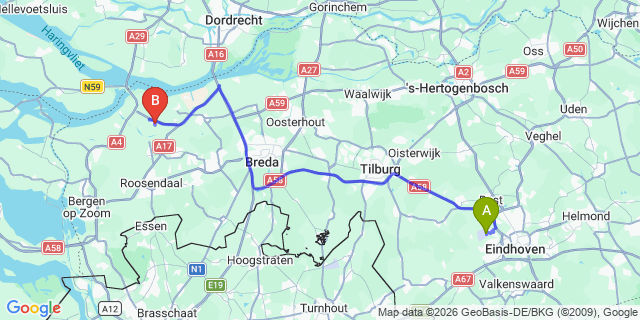 Map: Eindhoven Airport (EIN) to Fijnaart