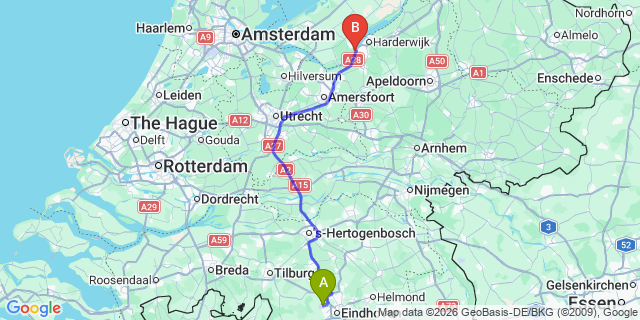 Map: Eindhoven Airport (EIN) to Franeker