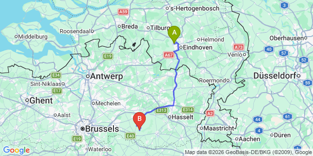 Map: Eindhoven Airport (EIN) to Geel