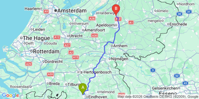 Map: Eindhoven Airport (EIN) to Gennep