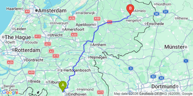 Map: Eindhoven Airport (EIN) to Groenlo