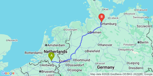 Map: Eindhoven Airport (EIN) to Hamburg