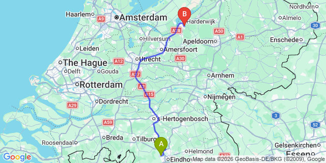 Map: Eindhoven Airport (EIN) to Harderwijk