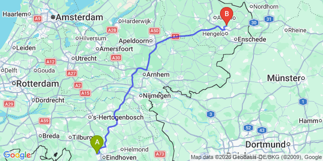 Map: Eindhoven Airport (EIN) to Hengelo