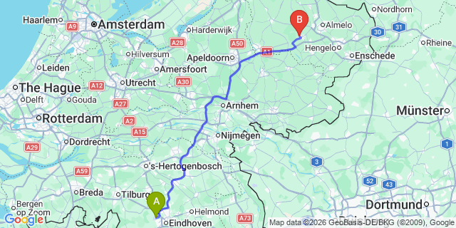 Map: Eindhoven Airport (EIN) to Hoogeveen
