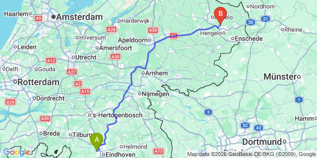 Map: Eindhoven Airport (EIN) to Hoogezand-Sappemeer