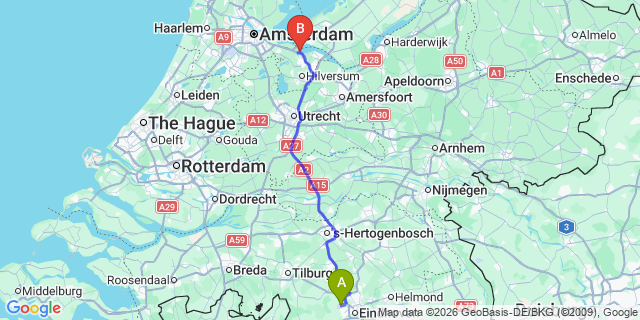 Map: Eindhoven Airport (EIN) to Houten