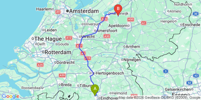Map: Eindhoven Airport (EIN) to Leeuwarden