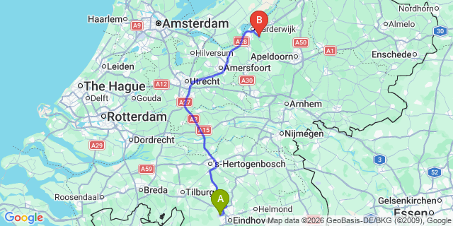 Map: Eindhoven Airport (EIN) to Maastricht