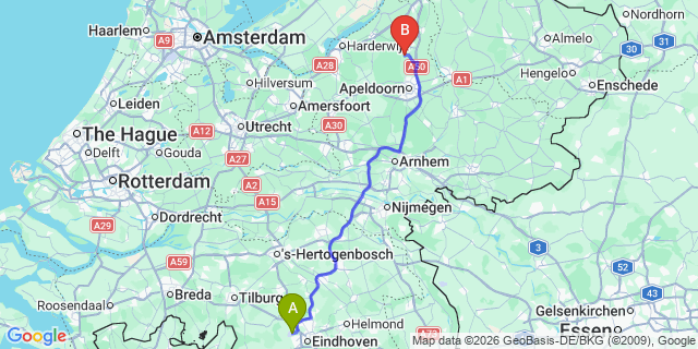 Map: Eindhoven Airport (EIN) to Montfort